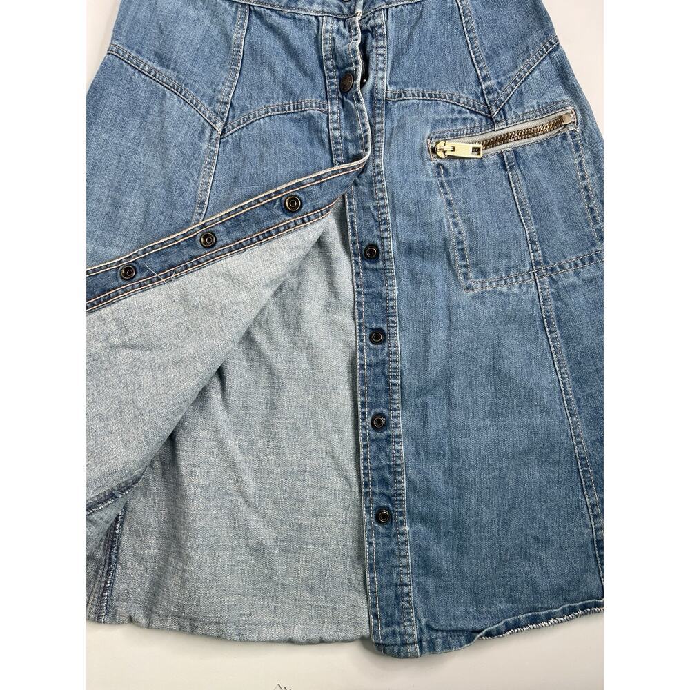 Vintage Snap Button Denim Jean Skirt Zipper Pocket A Line Retro Size 9 - Picture 3 of 7